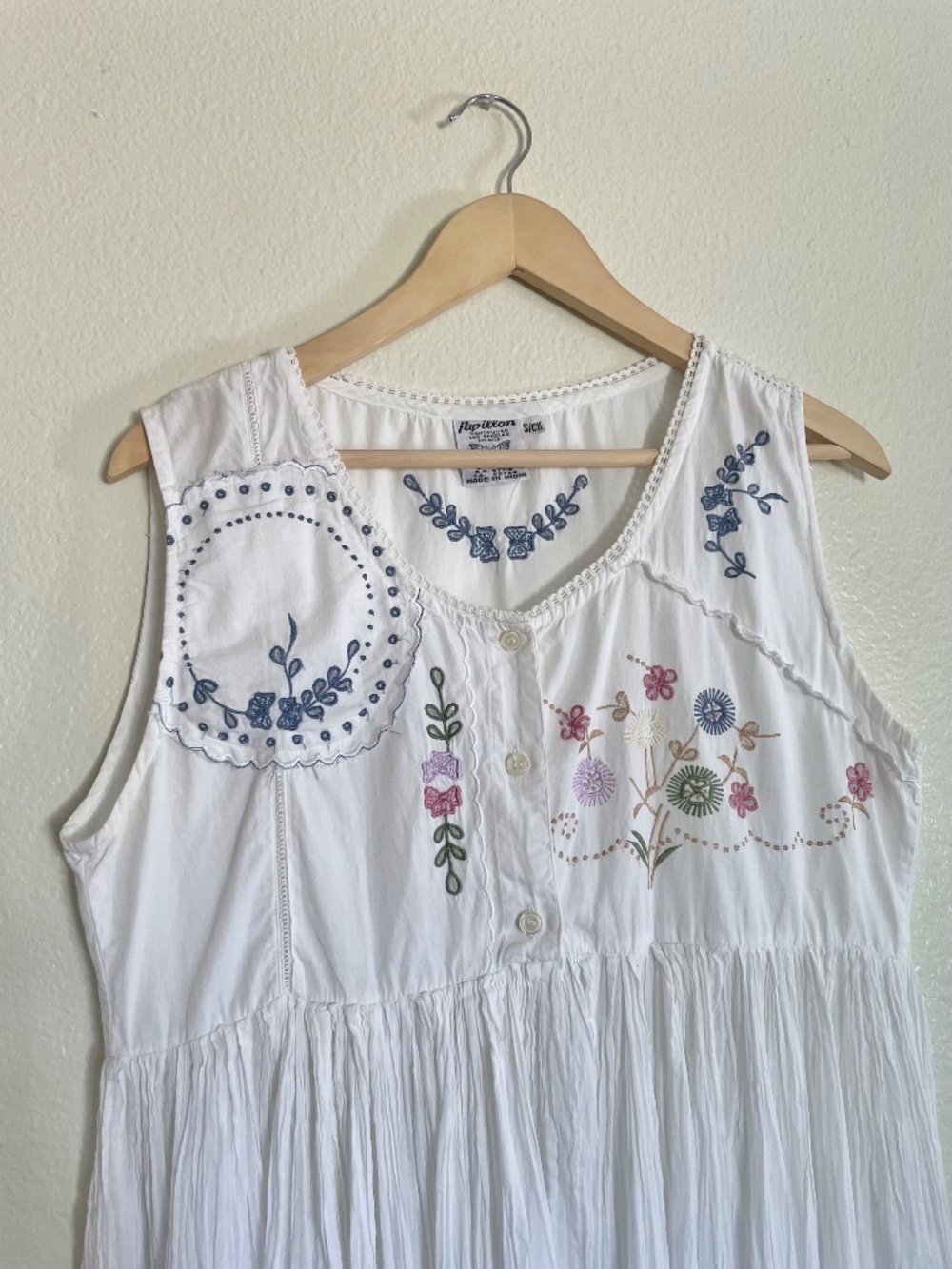 Vintage Papillon White Cotton Embroidered Prairie Maxi Dress S/M - Picture 2 of 11